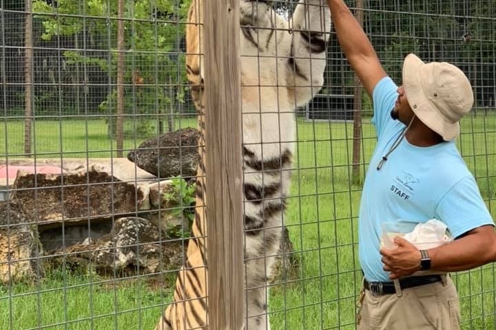 a man standing in front of a fence